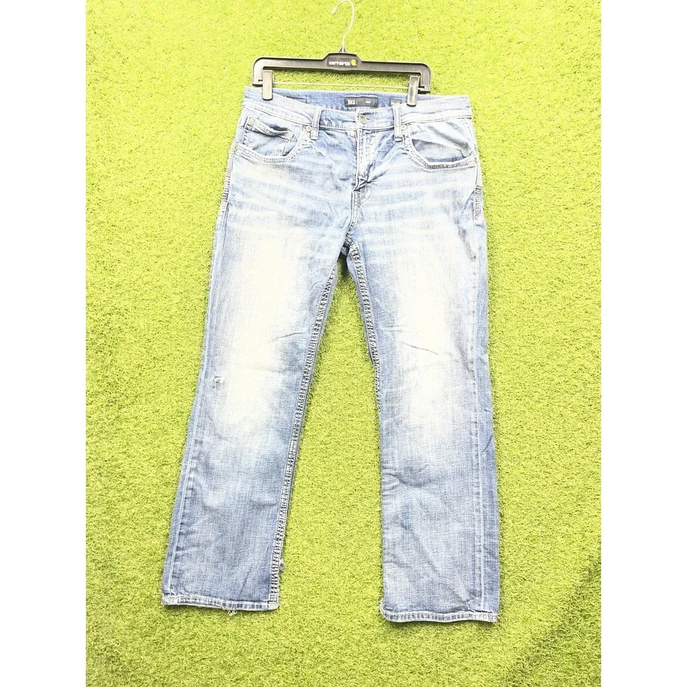 BKE Jeans Mens 36x32 Jake Straight Medium Blue Buckle Stretch Denim Pants Y2K